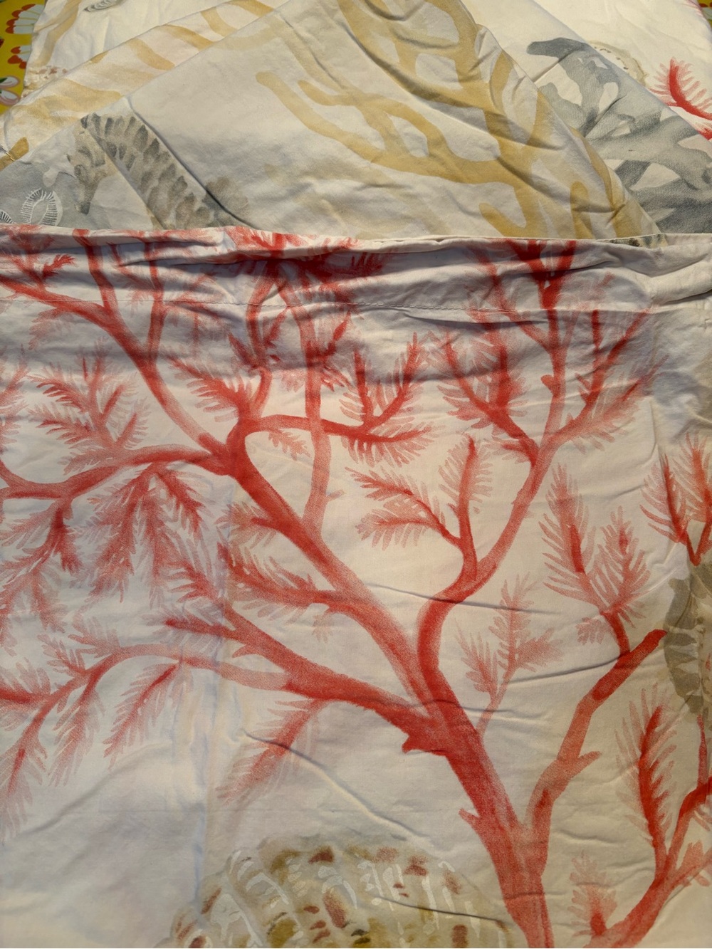 Pottery Barn Atlantic Ocean Coral 🪸 Seashells King Duvet & 3 Euro Shams